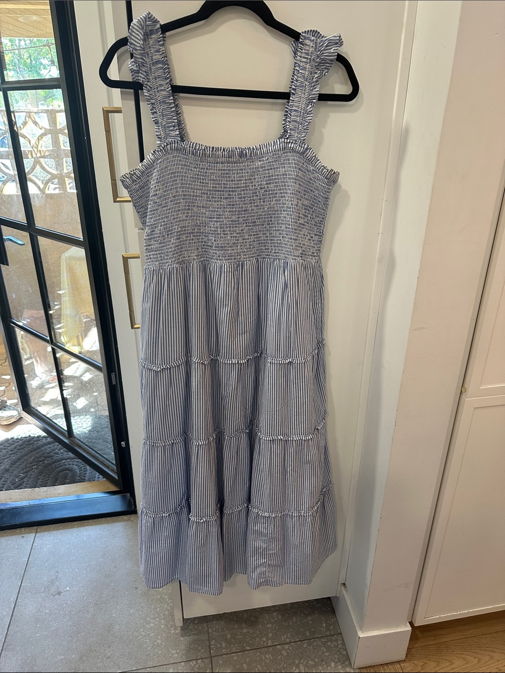 J. Crew Blue & White Striped Cotton Smocked Sundress